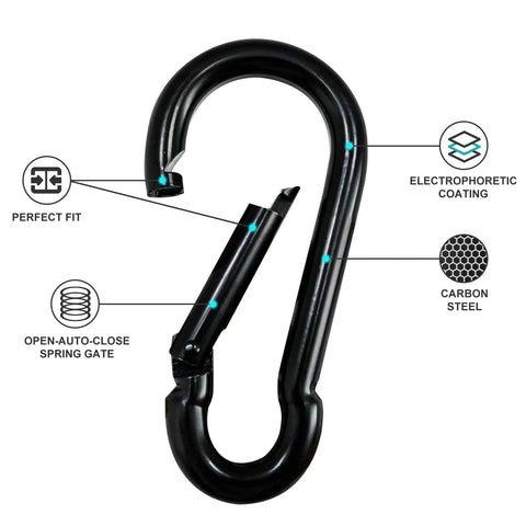1.57 Inch Heavy Duty Carabiner Clip Hook Set Of 10 Black Spring Snap Hooks Keychain For Outdoor Camping made of carbon steel with coating