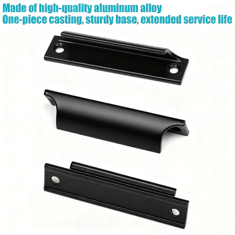 2 Pack Black Aluminum Alloy Modern Finger Pulls For Cabinets And Drawers 90mm (3.5 Inch) Overall Length With 76mm Center To Center Spacing