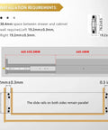 Heavy Duty Drawer Slides 1 Pair Sliding Door Hardware With Built Tough Ultra Quiet Glide Full Extension Ball Bearing Rails Rust Resistant Electroplated And Powder Coated Finish For Cabinets installation diagram with 38.4mm clearance
