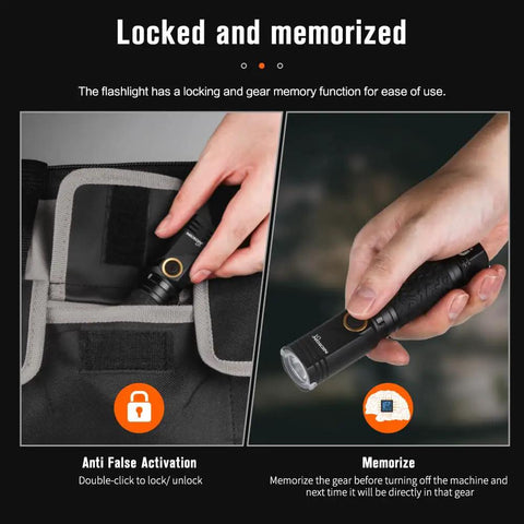 Beast Mode 1800 Lumens Tactical Flashlight With Type C Rechargeable, magnetic base shown in hand and pocket for secure use