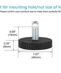 Adjustable M8 Leveling Feet for Furniture Legs, 40mm Base Floor Protectors, Height Adjustment 9 to 24mm, diagram shown