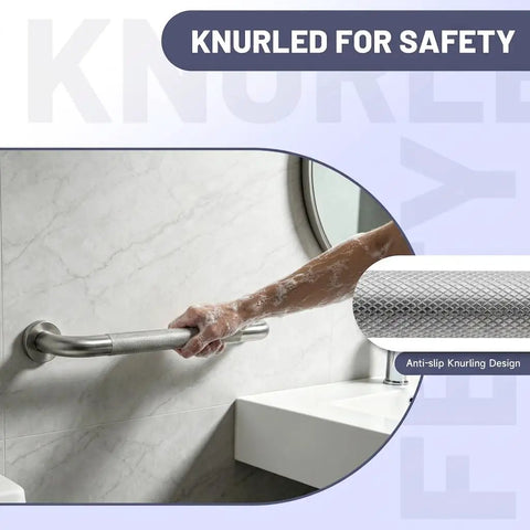 16 Inch Shower Grab Bars 2 Pack Brushed Nickel Safety Supports Rock Solid Build With Knockout Grip And Zero Slip Design Crafted From Heavy Duty 304 Stainless Steel for senior stability. Wet hand gripping knurled grab bar.