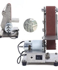 Hella Smooth Dual Bearing Mini Bench Belt Sander Including Ten Premium Sanding Belts for precise grinding on metal and wood.