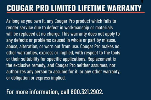 Cougar Pro limited lifetime warranty text on warranty terms and contact information in product documentation.