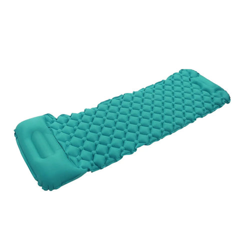Peacock Blue Inflatable Sleeping Pad For Camping And Backpacking With Built In Pump Built In Foot Pump Quick Inflation And Compact Design