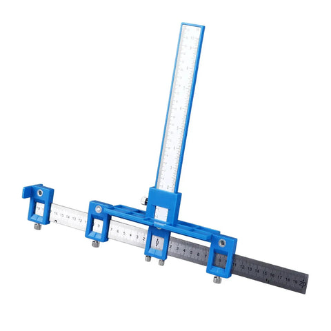 Boss Level Aluminum Punch Locator Drill Guide Kickass Cabinet Hardware Jig with adjustable measuring scale for precision placements.
