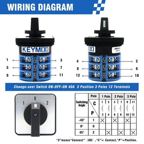 40A 660V Rotary Changeover Switch 3 Position 3 Pole 12 Terminals wiring diagram