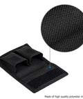 Durable Camera Battery Pouch Case for 2 Batteries with Zipped Card Pocket, high-quality polyester material close-up.