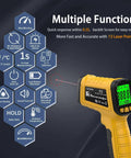 Go-To Non Contact Infrared Thermometer Gun With 50 To 1 Distance Ratio showing multiple function features