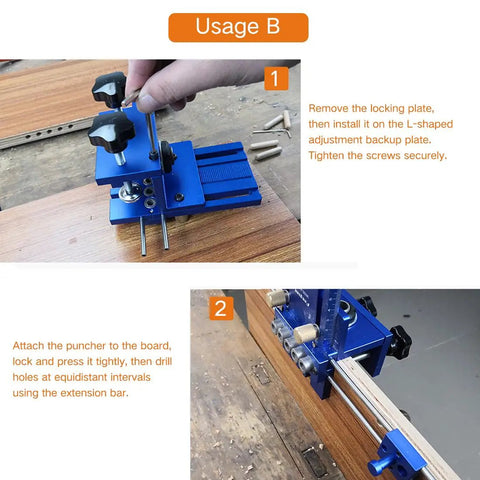 Adjustable Doweling Jig Kit With Five Drill Sleeves 6mm 8mm 10mm For Precision Dowel Hole Drilling In Woodworking setup on wood