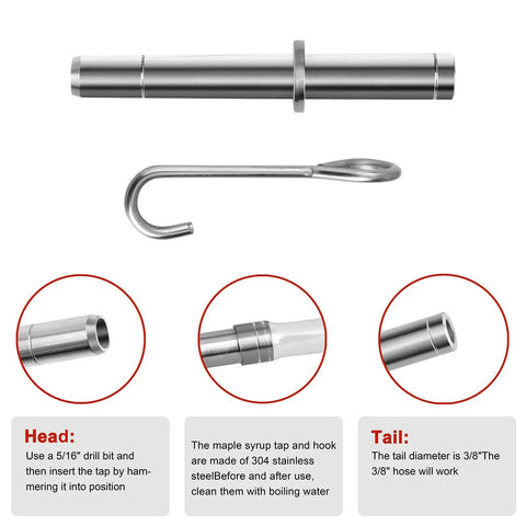Stainless Steel Maple Syrup Tapping Kit With Six Spiles And Hooks And Two Cleaning Brushes For Easy Sap Collection