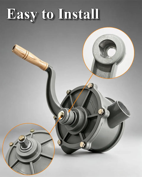 Rotary Hand Drum Pump For Gas And Diesel Transfer From 30 35 40 Gallon Caddies, Aluminum Body, Easy Grip Handle, adjustable core, front view