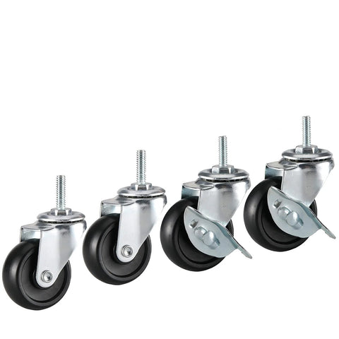 Two Inch Heavy Duty Caster Set Of Four With Rubber Stem Wheels For Wire Shelving Includes Two Brakes And Two Non Brake Casters