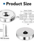 Heavy Duty Neodymium Magnets Set With Screws, 20 Pound Holding Power, 6 Pack, dimensions and M3 screw details