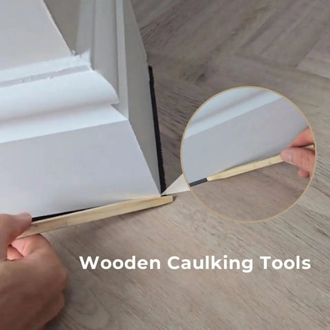Caulking Tool Kit With Silicone Scraper And Sealant Smoother 5 Piece Ergonomic Caulk Finishing Set used on baseboard corner
