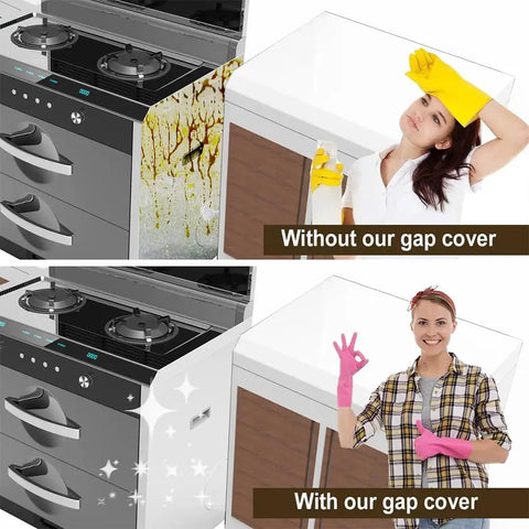 Comparison of stove counter without and with Silicone Kitchen Gap Covers For Stove And Counter Anti Slip Non Tacky Gap Fillers That Seal Spills Between Counter Stovetop Oven And Washer Spillproof 21 Inches Set Of 2 Matte Black