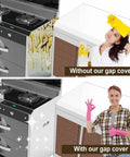 Before and after use of Silicone Stove Gap Cover 25 Inch Long For Between Oven And Countertop Extra Wide Gap Filler Strips Easy Clean Heat Resistant Anti Static Matte Black Fingerprint Resistant And Non Tacky