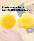 Heavy Duty Head Valve Replacement For Pneumatic Nailer Tools 2 Pack 180450S showing yellow valves beside pneumatic nailer.