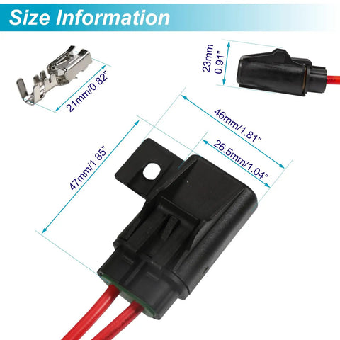 Ato Atc Inline Fuse Holder Kit With IP67 Waterproof Sealed Fuse Block And Badass Heavy Duty 12 10 Awg Crimp Terminals For Car Audio Off Road Truck Mods And Marine Boat Gear Pack Of Six with size measurements.