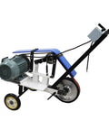 Yokoma Hand Push Sand Belt Machine For Weld Grinding, grey motor, durable design, portable for steel surface finishing.