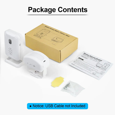 Package contents of Motion Sensor Doorbell For Biz And Store Smart Door Chime Commercial Entry Alert Visitor Bell Elderly Caregiver Reminder Five Mode Alarm With Color Light And Night Lighting