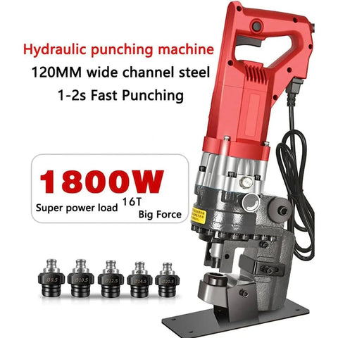 Heavy Duty Hydraulic Hole Puncher With 1800W Motor And Lightning Fast One Second Action, Includes Five Die Sets For Copper Aluminum And Angle Steel Up To Eight Mm Thick, Built Different For Hard Hat Crews