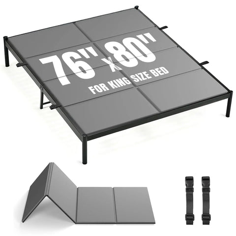 Heavy Duty Bunkie Board King Size 76X80 Real Deal Mattress Support That Cuts Down Saggin Fast Keeping Your Sleep Game Strong With A Breathable Wood Base Built Tough For Any Bedroom Setup, shown with grey folding design.