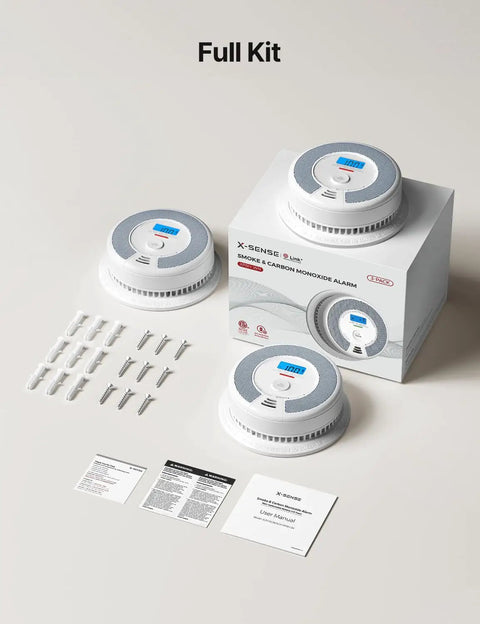 Wireless Smoke and CO Detector System XP0H-WN 3-Pack With Interconnected Alarms, No WiFi Needed, Remote Control, Easy Install, All Alarms Sound Together For Quick Evacuation, Home Safety Kit, three detectors and mounting hardware
