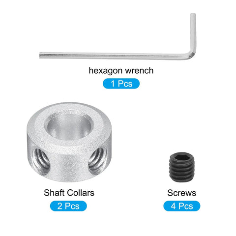 Tough As Nails 2 Pack Drop Dead Solid Shaft Collar 6MM Bore 1/4 Inch Aluminum Set Screw Clamping Collar with hexagon wrench and screws.
