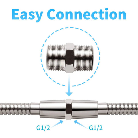 Sturdy Stainless Steel Shower Hose Extension Connector 1/2 To 1/2 No Leaks Fitting For Hooking Up Two Hoses G1/2 Inch Joint Display
