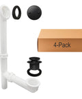 White Tubular Bathtub Waste and Overflow Assembly Kit with Tip-Toe Drain Plug, 1-1/2 Inch by 14 Inch, Slip Joint, ADA Approved, 4-Pack