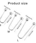 Two Pack Metal Spiral Fasteners Double Head Brooch Clips Secure Clothing And Shawl Collars Keeping Loose Garments Locked Down With Zero Drama This Everyday Staple Is A Total Game Changer For Anyone On The Go size guide showing S, M, L measurements for clips in silver.
