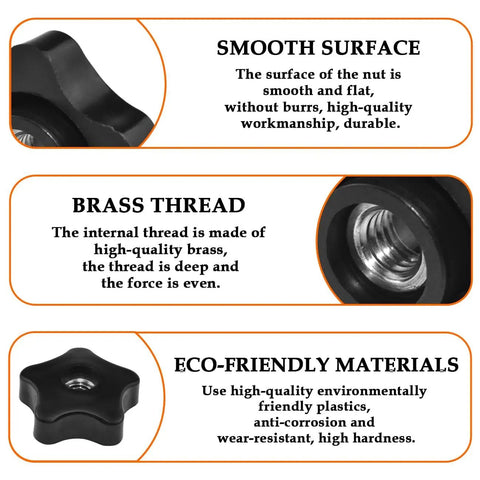 4 Pack 5/16-18 Female Thread Knob T Handle Black Nylon Five Star Head Clamping Nut Knobs Set With Stainless Steel Insert
