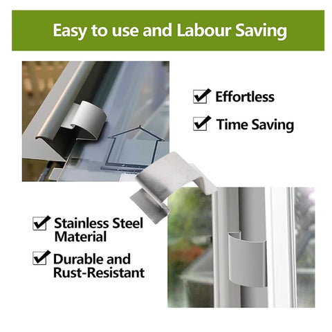 Greenhouse Glass Clamps Stainless Steel Sprung G Clamp Set 50Pcs Plant Fasteners For Climbing Vines Garden Holder Glazing Clips Easy Secure Maintenance, stainless steel clamp close-up