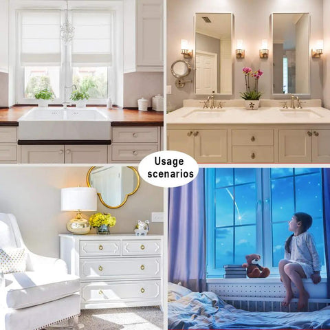 Usage scenarios for Sleek Matte Black Cabinet Pulls 30 Pack, 3 Inch Hole Centers, bar style handles in various home settings.