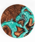Aerial view of 16 Inch Turquoise Epoxy Resin Lazy Susan Wood Turntable Organizer For Kitchen Countertop And Pantry Storage Rotating Tray