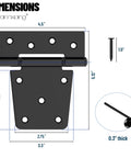 Dimensions of Heavy Duty Gate Hinges Three And A Half Inch Black Iron Strap Hinges For Wood Fence Gate And Vinyl Shed Door With Screws 8 Pack Full Or Half Surface Mount 60 Pound Capacity Weather Resistant Outdoor Use Durable Construction.