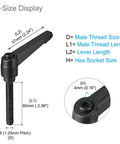 Clamping Lever Handles M8 By 60mm Male Thread Adjustable Quick Release Locking Rotating Bolt Knobs Black For Lathe Machinery Two Piece Set Beefy Grip And Secure Lock Wide Applications, 60mm thread detail
