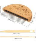 Weaving Comb Set for Newbies Three Piece Wood Knitting Loom Tool Kit With Large Eye Needle and Crochet Hook, dimensions visible