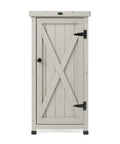 Front view of Backyard Ready Weatherproof Outdoor Storage Cabinet With Potting Bench Table Shelves And Rust Proof Metal Top