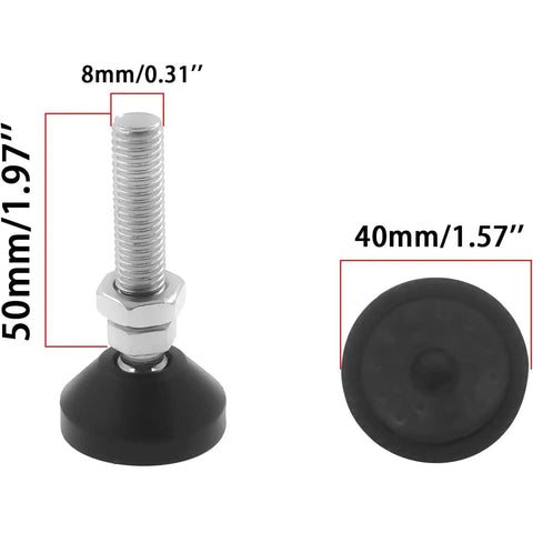 Heavy Duty Screw On Leveling Feet 4 Pack M8 Threaded Adjustable Furniture Levelers With Anti Skid Rubber Swivel Base dimensions