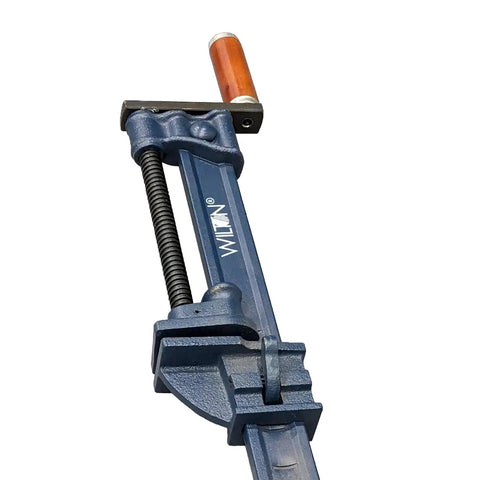 Heavy Duty I Bar Clamp Four Foot Length With Throat One And Thirteen Sixteenths Inches And Clamp Face One And Seven Eighths Inches Six Thousand Lbs Clamping Force Rapid Acting No Slip Clutches For Everyday Woodworking And Fabrication Workhorse steel bar clamp