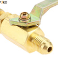 Close-up of Air Conditioning Ball Valve One Quarter Inch SAE Adapter Straight Shut Off For HVAC Service Tools Fits R134a R22 R12 R410A