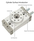 Pneumatic rotary actuator, aluminum, 190° adjustable, front view with mounting holes