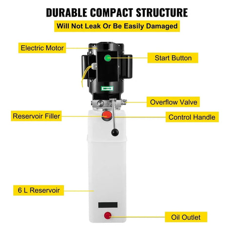6L Hydraulic Power Unit Pack 220V Single Phase 2750 PSI Auto Lifting Pump with electric motor and control handle for efficiency.