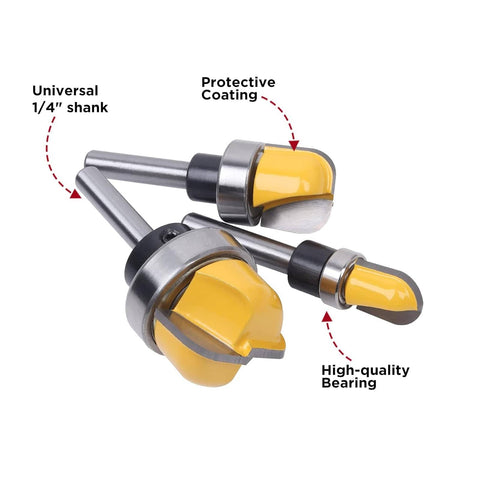 Dish Carving Router Bit Set With Ball Bearing Three Piece One Quarter Inch Shank Bowl And Tray Template Bits For DIY Woodworking