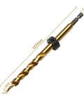 Titanium Coated Pocket Hole Drill Bit Set With Adjustable Depth Stop Collar, 3/8 Inch Size, 1/4 Inch Hex Shank, twist step bits shown.