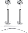 Titanium Threadless Flat Back 20G Jewelry For Women Earrings Nose Ring 10mm Bar Length 3mm Cubic Zirconia Stud For Tragus Helix Conch Cartilage Piercings Medical Grade F136 Everyday Wear