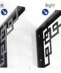 Rock Solid Heavy Duty Iron Corner Shelf Brackets Two Pack Retro wall brackets, left and right design, sturdy black metal.