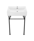 Claire 24 Inch Ceramic Console Sink in glossy white basin with scratch-resistant non-porous surface, pre-drilled faucet hole.